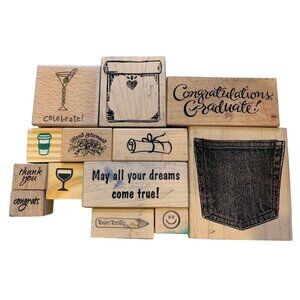 Wooden Rubber Stamp Lot Crafting & Card Making Fun Various Designs